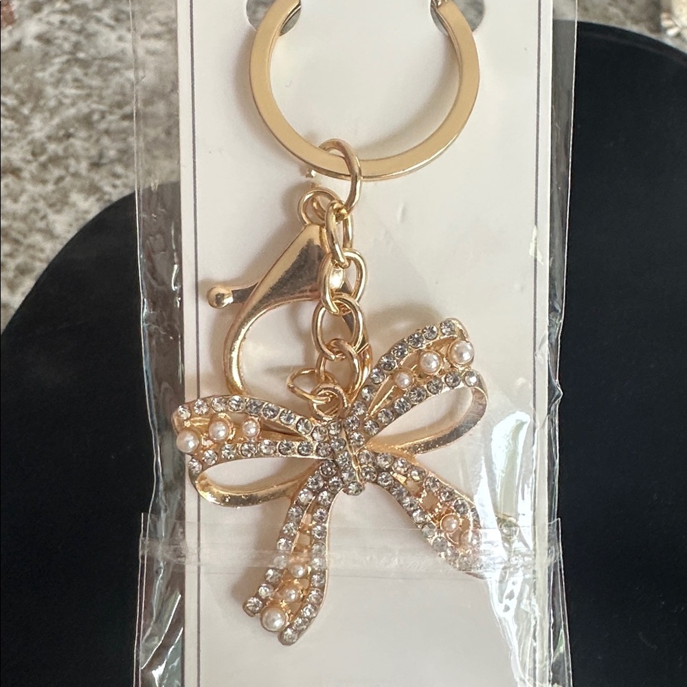 Gold Bow Keychain with Rhinestones